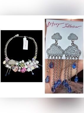 BETSEY JOHNSON SET Easter Hop To It Revival Statement Necklace & Earrings NWT